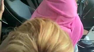 Sucking him while driving outdoors