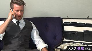 Hot milfs Nikki and Leya deliver perfect double blowjob after Brad's massage 😍