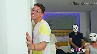 Ammy, the redhead, enjoys deepthroating monster cocks at gloryhole