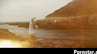 sexy scarlet red undresses outdoors solo