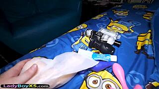 Nan, the Asian ladyboy, gets drenched in hot sticky mess