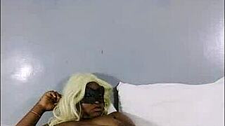 Ebony bbw in long socks masturbates in bed with partner