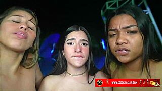 Watch These Latina Friends Kissing and Licking Pussy in a Public Clubhouse Threesome!