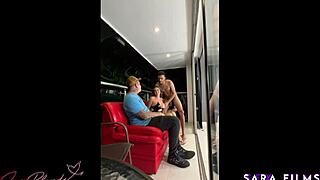 Sara blonde fucks and sucks her lover's big cock behind the scenes