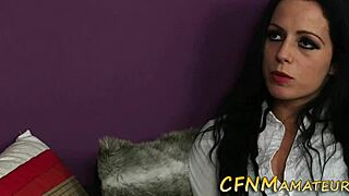 Clothed amateur blows big cock in heels