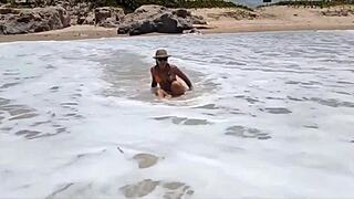 Entering the New Year with blonde amateurs banging hard on the beach.