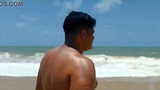 Entering the New Year with blonde amateurs banging hard on the beach.