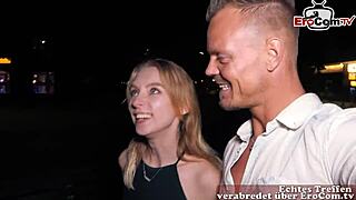 Shy Ukrainian teen convinces by a German guy to outdoor public sex