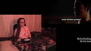 Naked brunette BBW with natural tits, piercing, and tattoo plays through The Quarry game part 4