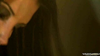 A lucky brunette is fucked in the ass and cum on a stairwell