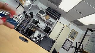 Interracial office sex with horny petite teen worker