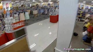 Blonde babe gets picked up at the mall by a spy