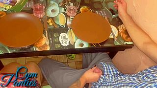 Handjob friend caught in cafe with boyfriend