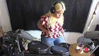 A footjob for Asian drummer in jeans and a shot from his perspective