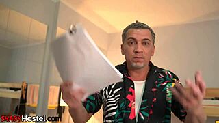 Eurobabes sucking cock and banged by boss in hostel threeway! What a wild ride!