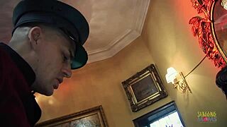 horny milf bent over, moaning as chauffeur fucks her tight pussy sideways