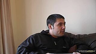 guy fills throat with cum, pleasing naughty blonde in stockings