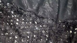 Good cumshot on black lace panties of my big-ass friend