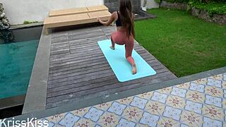 step sister stretches in leggings after yoga session