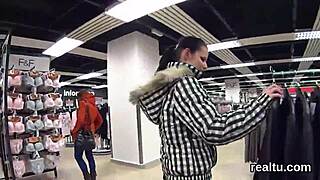 Nude, a stunning czech woman gets pleasured taunted in a store that offers an intimate view