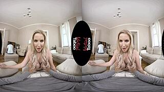 Blonde Milf rids and the cowgirl when it comes to riding in this vr video