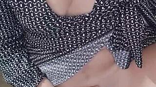 milf masturbates on video call