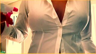 omg, this milf's wet shirt at the office shows everything! 😍