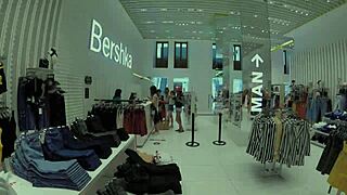 The passionate oral encounter between Sasha Bikeyeva and a store customer in a dressing room