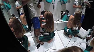 I'm seeing this real casual blowjob from Sasha Bikeyeva and her couple in the fitting room.