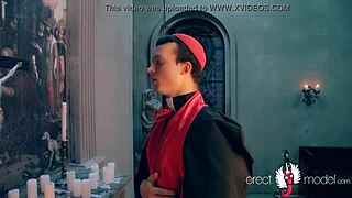 The fetish play of a solo gay man in the church after service