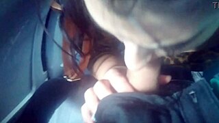 Outdoor handjob and blowjob on big ass brunette off bus