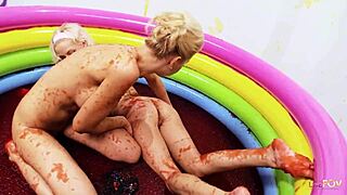 Jello Wrestling and Intense Fingering with Busty Blondes