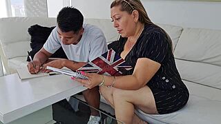 I help my stepson with homework, but his cock distracts me into a deepthroat blowjob.