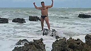 Yuri Gaucho Masturbates on Coqueirinho Beach with Bathers Around