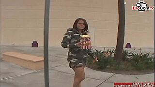 brunette teen gets facial from two big black cocks in interracial threesome