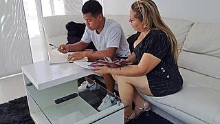 I help my stepson with homework, but his cock distracts me into a deepthroat blowjob.