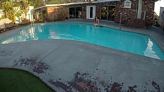 Scarlett Johnson gives pool blowjob to the left side