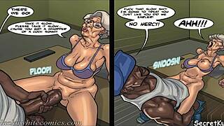 Art class cartoonized granny gets drilled by a big, black cock