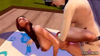 Girlfriend sunbathing topless, her tits making me horny in these animations.