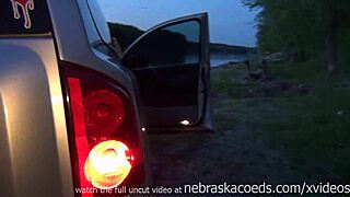 Innocent College Girl Flashes Naked by River, Masturbates in Truck