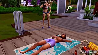 Girlfriend sunbathing topless, her tits making me horny in these animations.