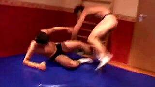 intense gay wrestling match in hotel room