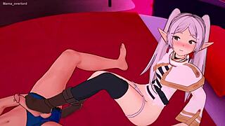 frieren explores shaved pussy handjob in love hotel hentai adventure