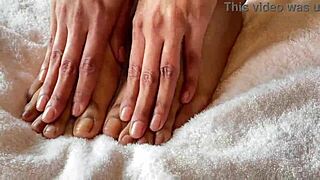 Asian Pornstar's Barefoot Fingering With Clear Nails