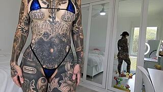 wow, check this metallic blue micro bikini haul by melody radford! 🥰