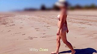 Wife dares to go full nude at the public beach