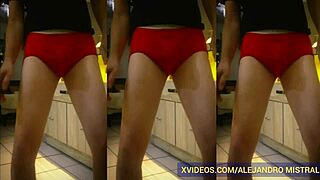 Mature Gay Man Massages Big Cock In Underwear