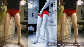 Mature Gay Man Massages Big Cock In Underwear