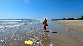 Wife dares to go full nude at the public beach