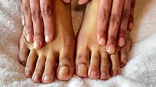 Asian Pornstar's Barefoot Fingering With Clear Nails